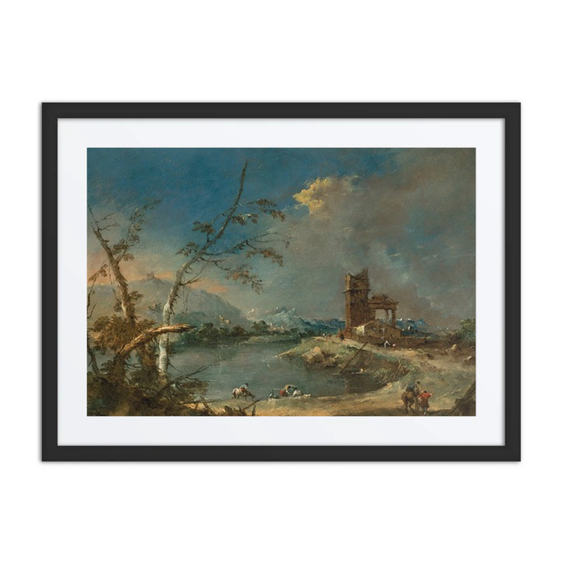 A Capriccio of a Rustic Tower Beside a Lake