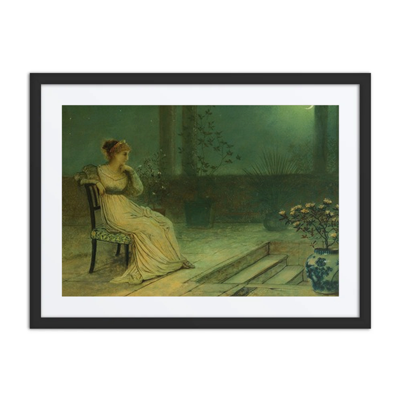 A Classical Maiden Seated on a Terrace by Moonlight