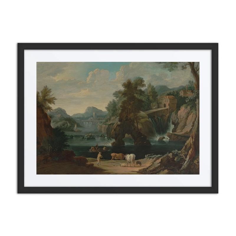 A Cowherd by a Cascading River