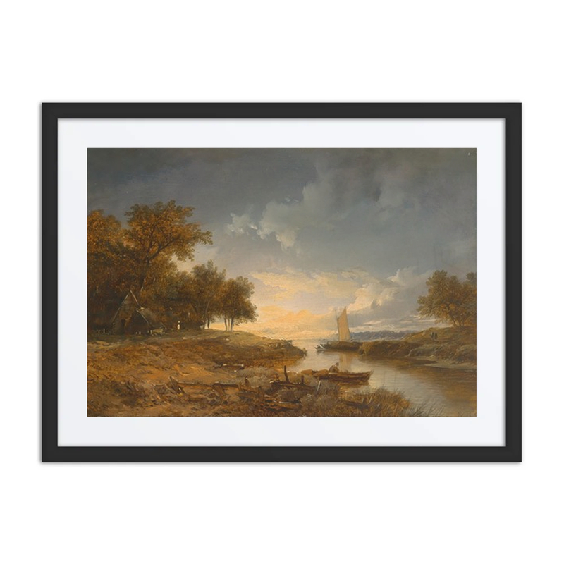 A Dutch River Landscape at Evening