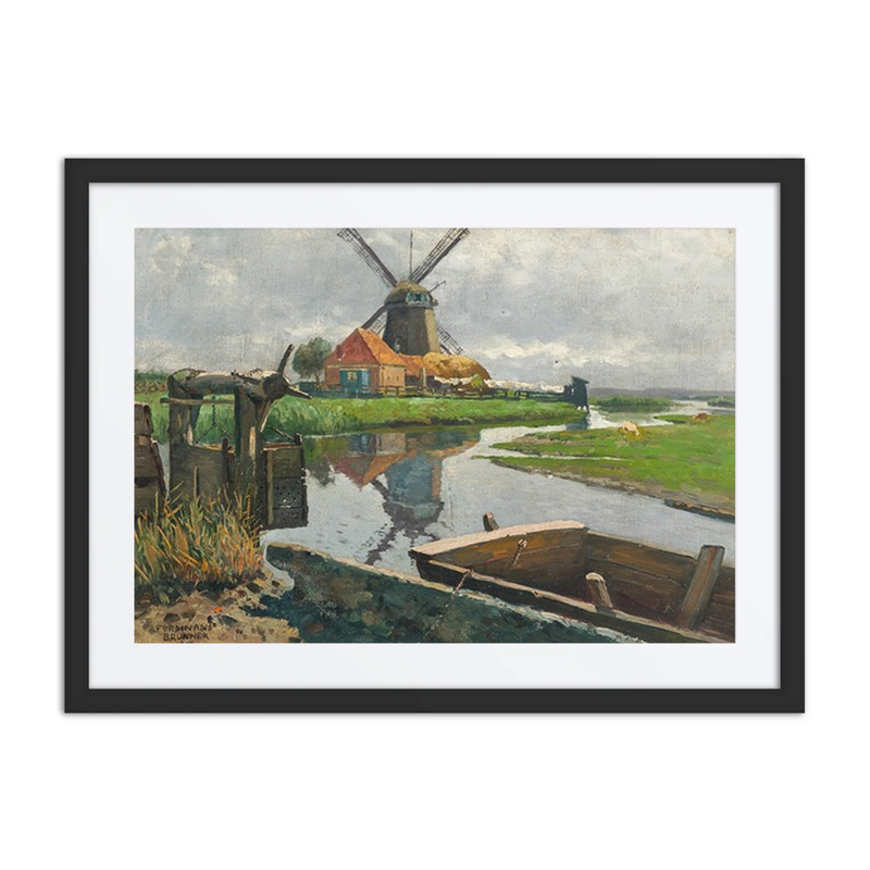 A Dutch Windmill by the Stream