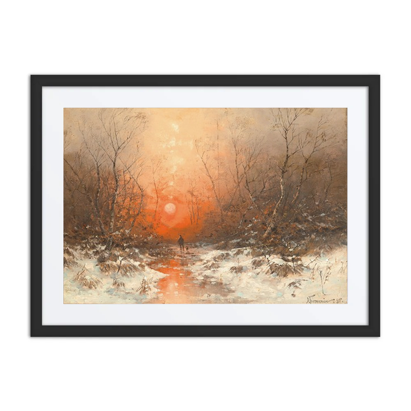 A Forest Path with Hunter at Sunset