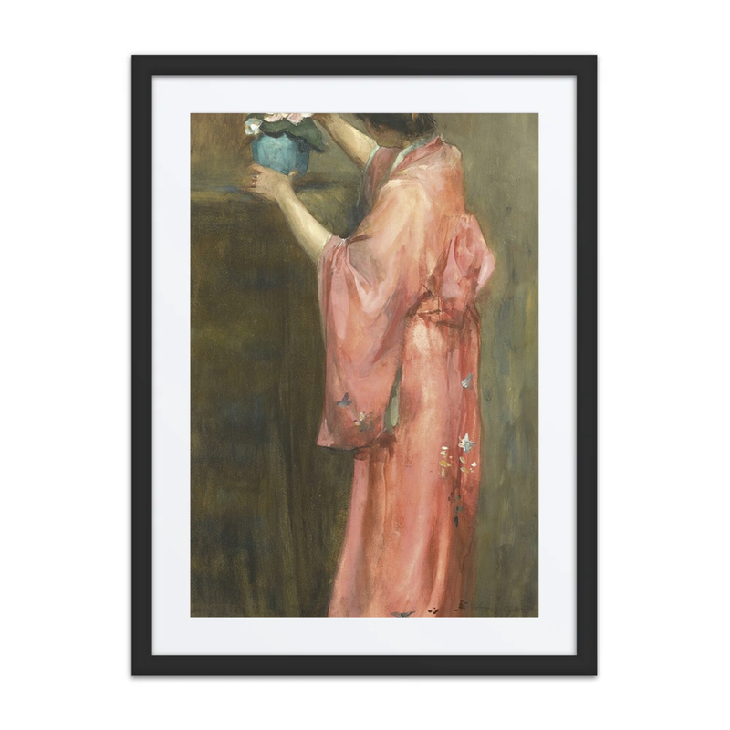 A Girl in Kimono Arranging Flowers