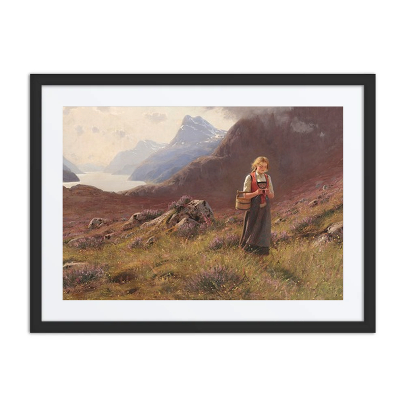 A Girl Knitting in a Norwegian Landscape