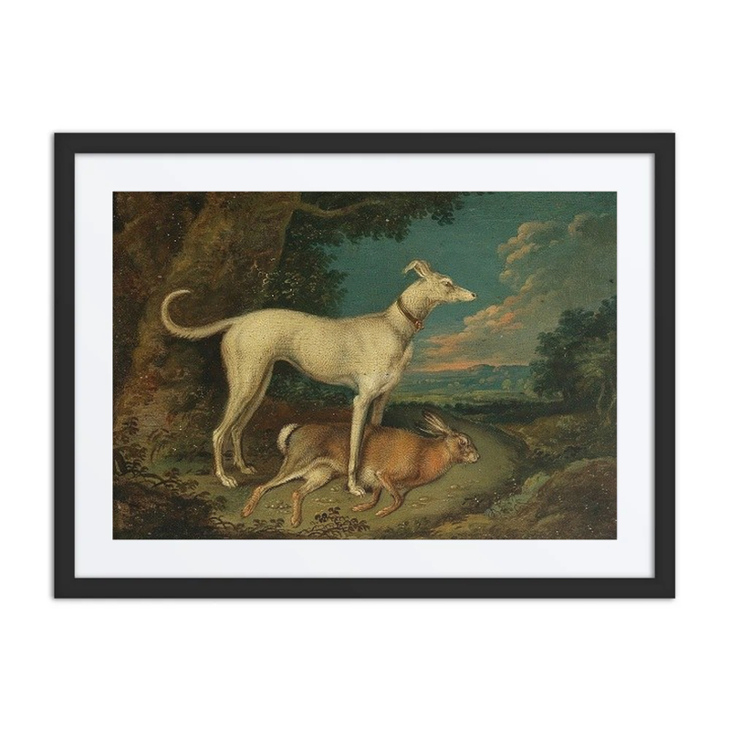 A Hunting Dog with a Rabbit