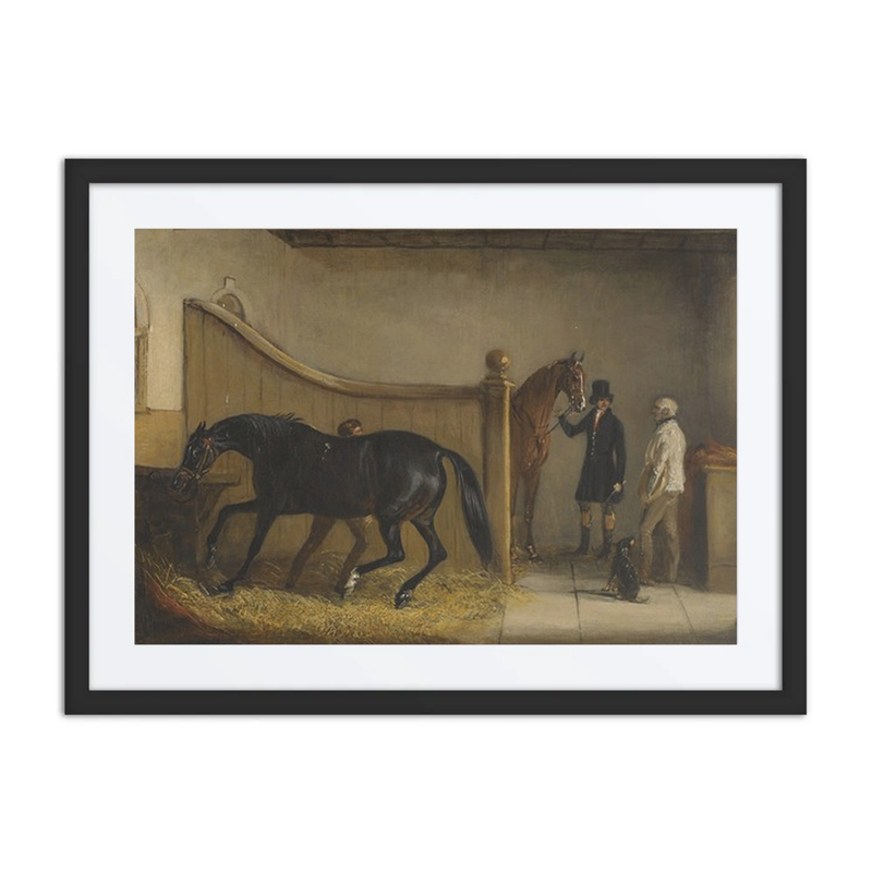 A Huntsman, Two Hunters, and Figures in a Stable