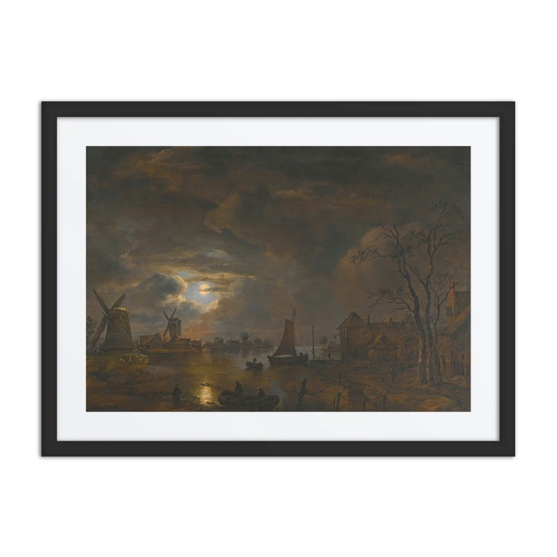 A Moonlight Landscape with Windmills
