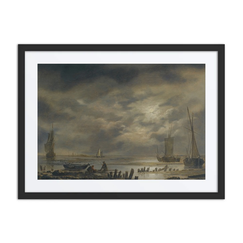 A Moonlit Coastal Landscape with Fishermen