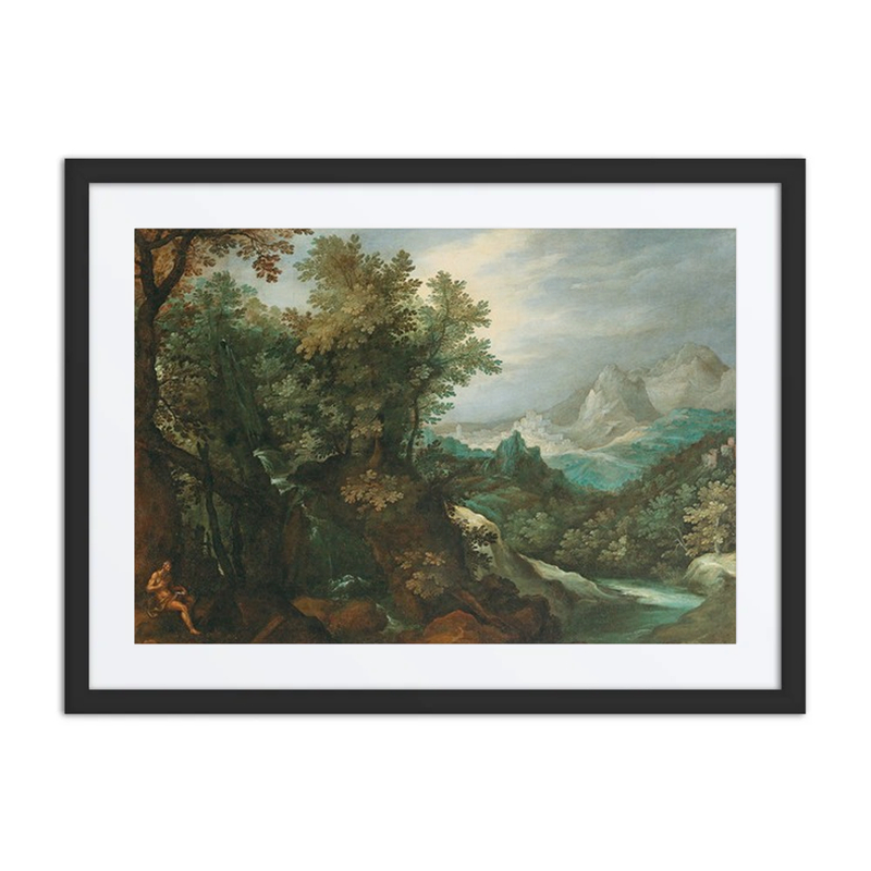 A Mountainous River Landscape with a Hermit