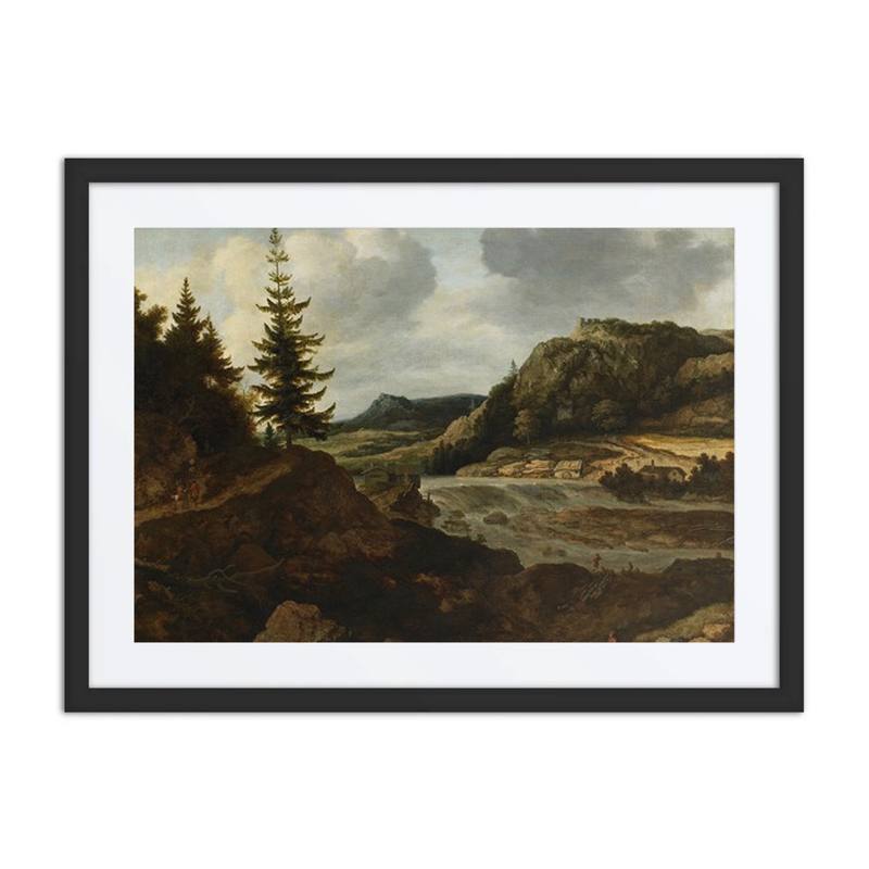 A Mountainous River Landscape with Travellers