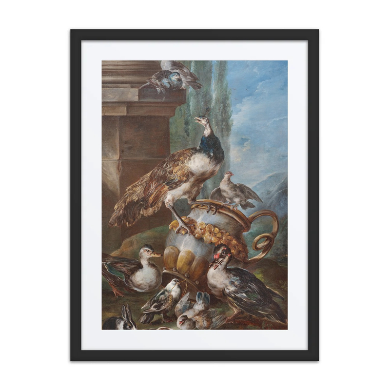 A Peacock, Pigeons, Ducks and Rabbits in an Idealised Landscape