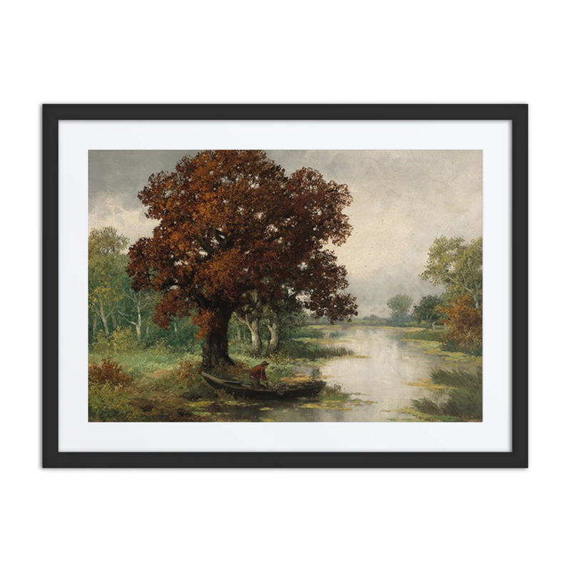 A River Landscape with Fisherman in Autumn