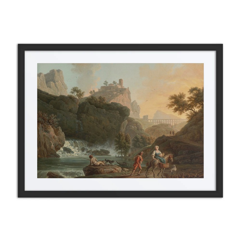A Rocky Landscape with a Fisherman and Travelers by a River with a Waterfall, an Aqueduct in the Distance
