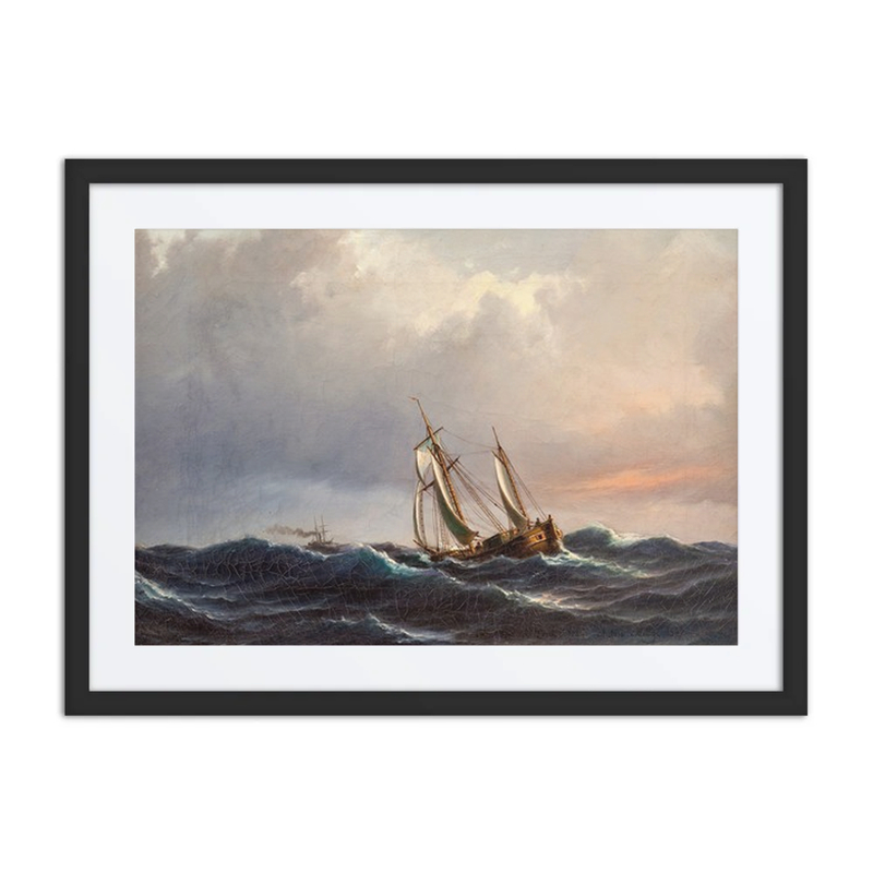 A Ship in High Seas at Sunset