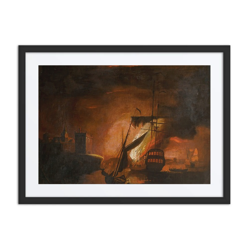 A Ship on Fire at Night