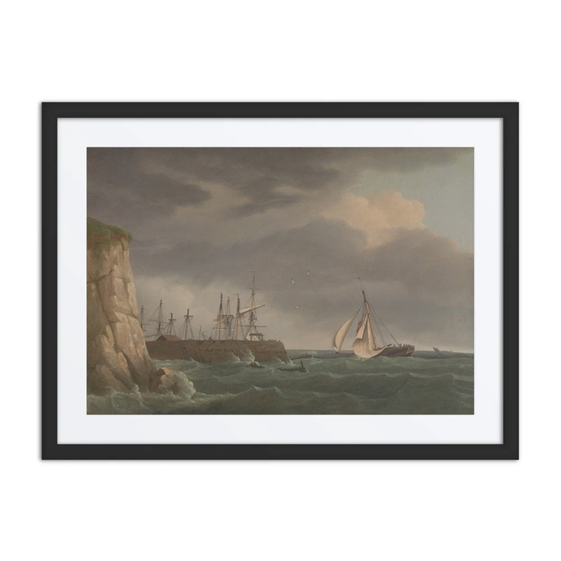 A Ship Running into Harbour with Other Craft at a Jetty