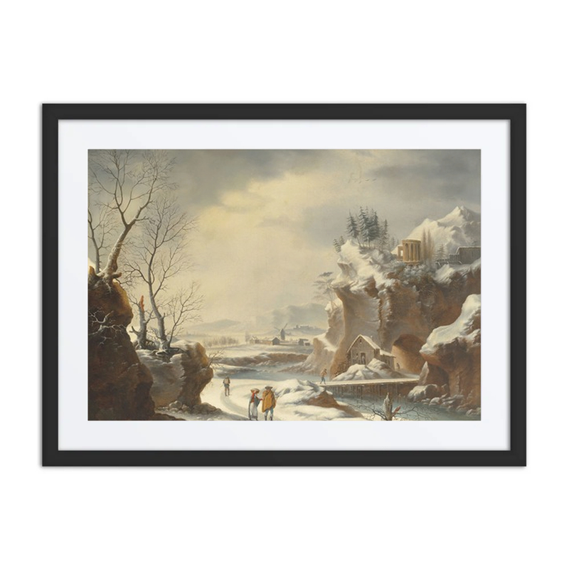 A Snowy Landscape with Travellers by a River