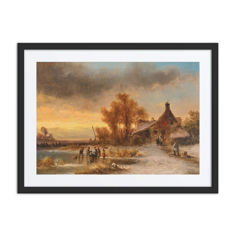 A Snowy Pond at Sunset