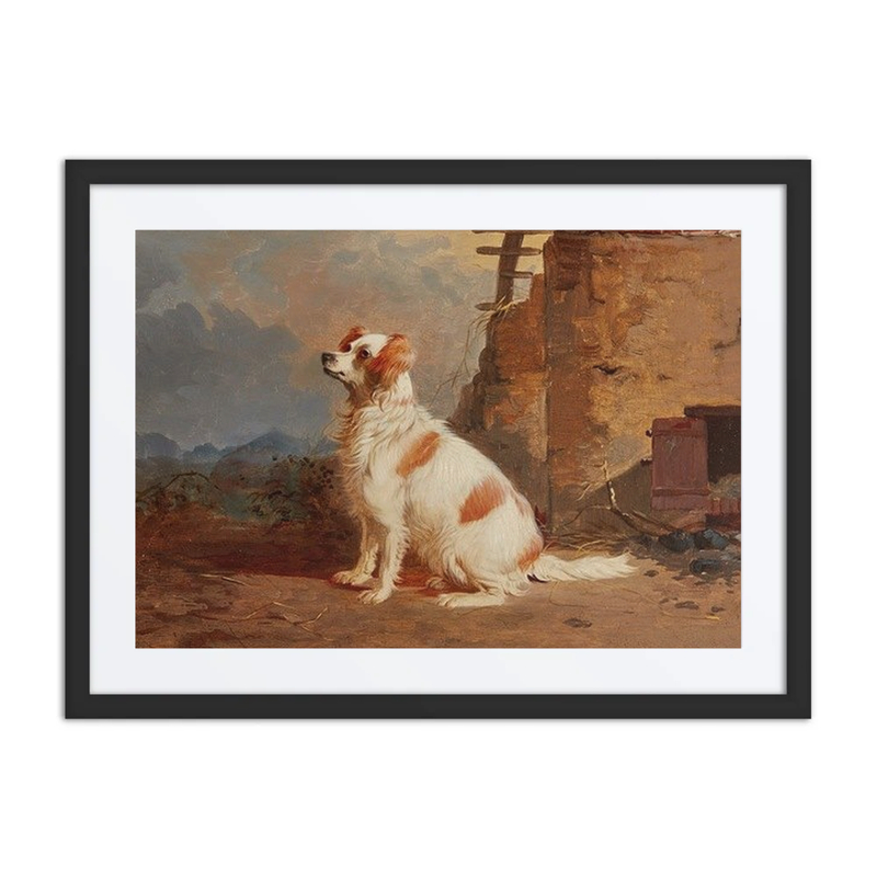 A Spaniel Outside a Barn