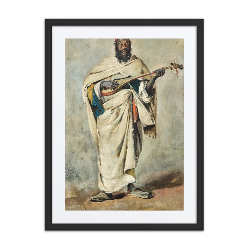 A Street Musician in Tangier Playing the Saz