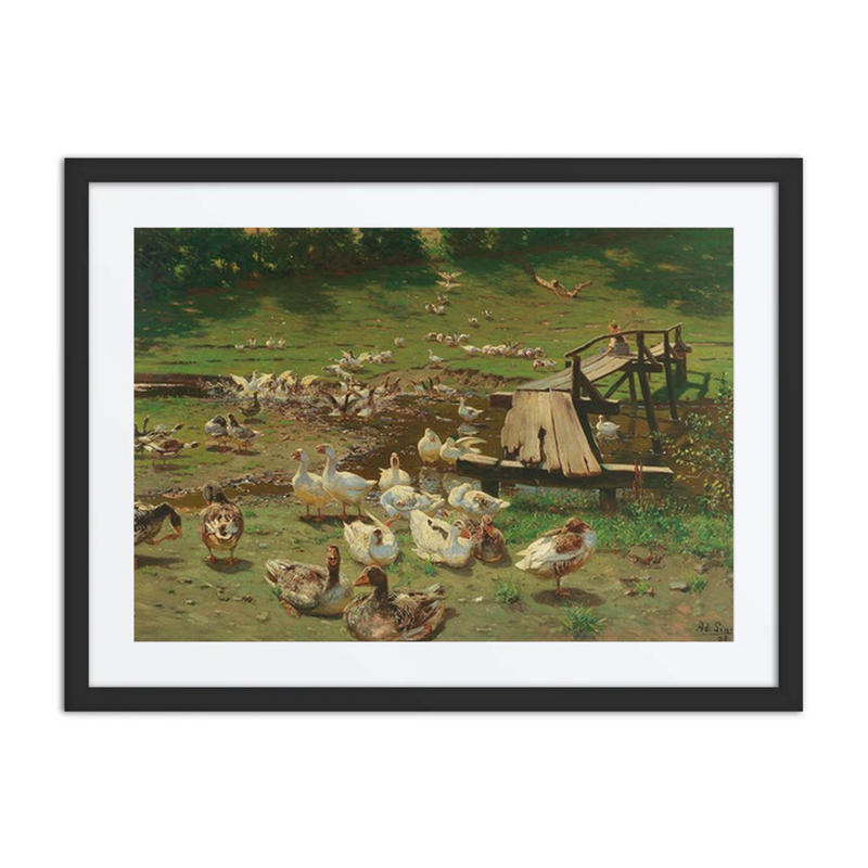 A Summer Day with Geese by a Pond