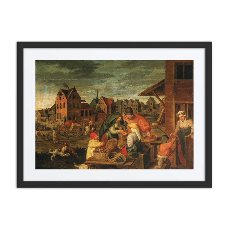 A Townscape with Peasants at a vendor’s Stall