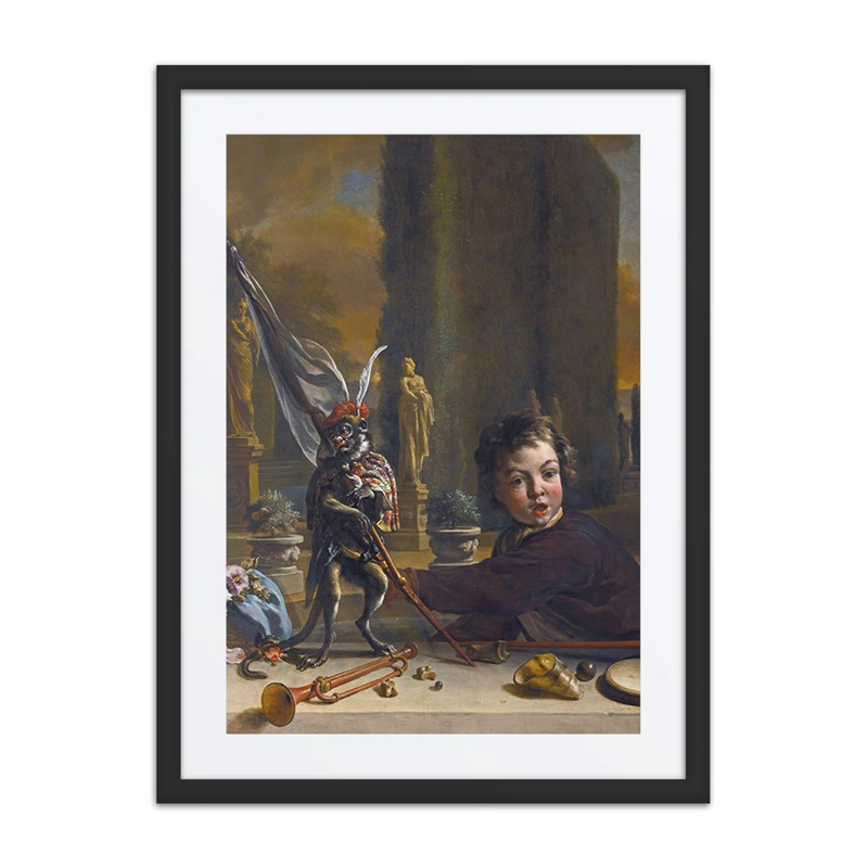 A Trompe l'Oeil with a Boy and a Monkey