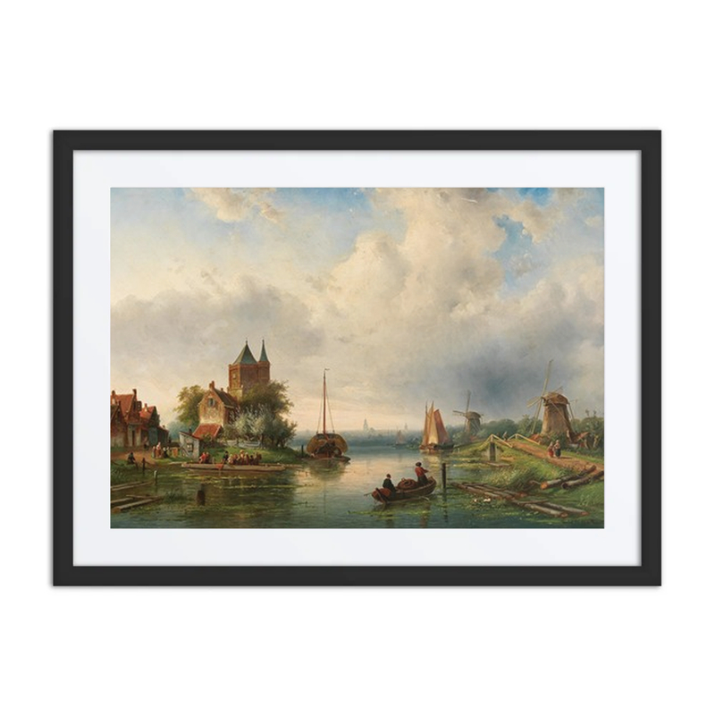 A Vast River Landscape with Windmills