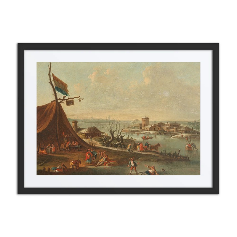 A Winter Harbour Scene with Ice-Skaters