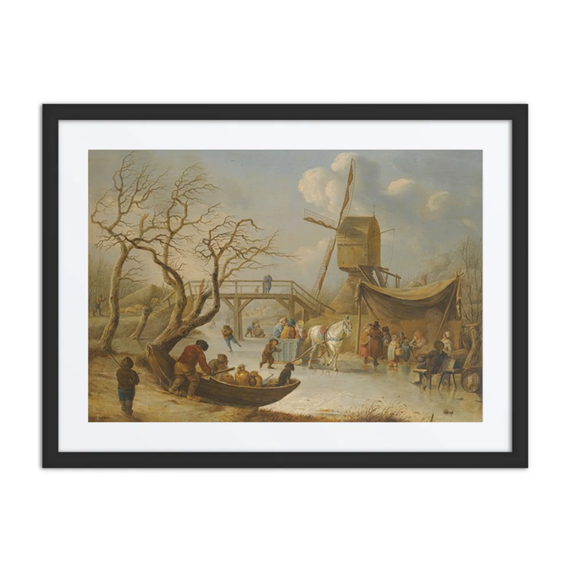 A Winter Landscape with Skating Figures and a Horse-Drawn Sleigh Near a Wind Mill