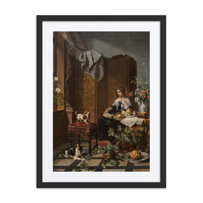 A Woman with Lapdogs in a Lavish Interior