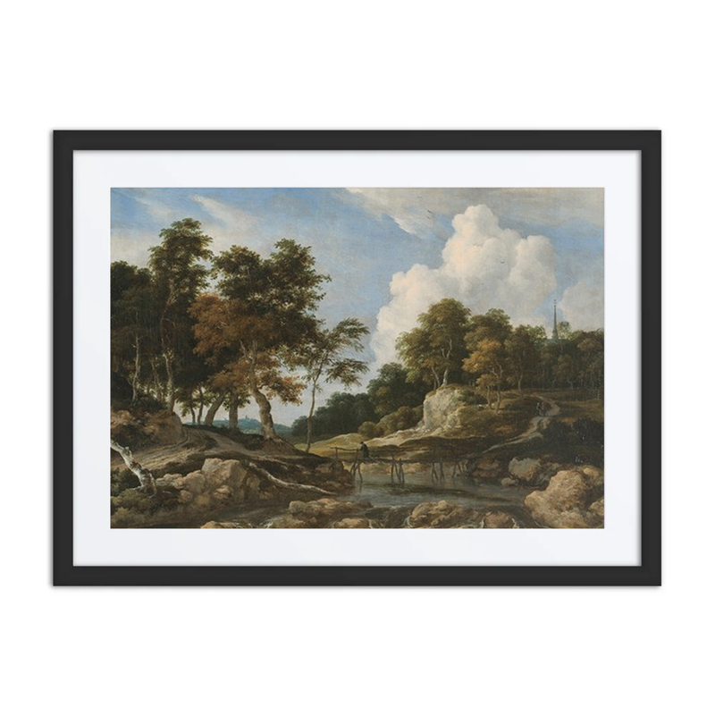 A Wooded River Landscape with a Bridge, a Church Beyond
