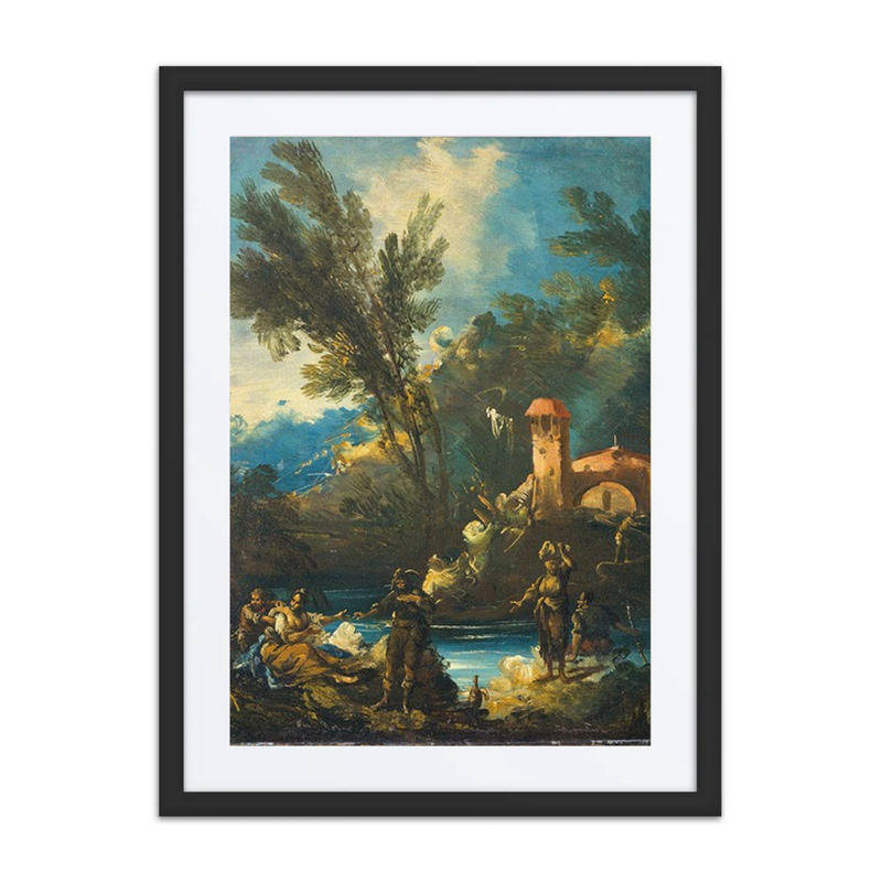 A Wooded River Landscape with Figures