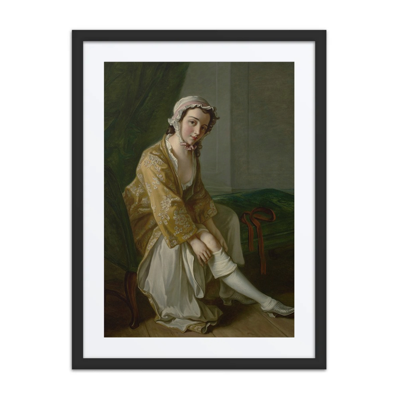 A Young Woman Pulling on Her Stocking