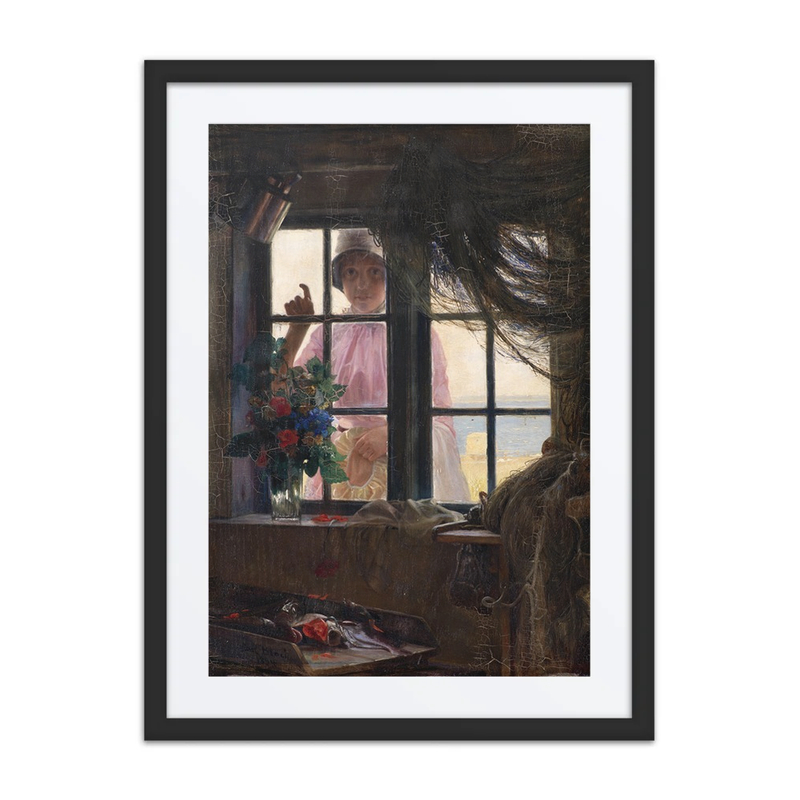 After the Bath. a Young Girl Knocking at the fisherman’s Window