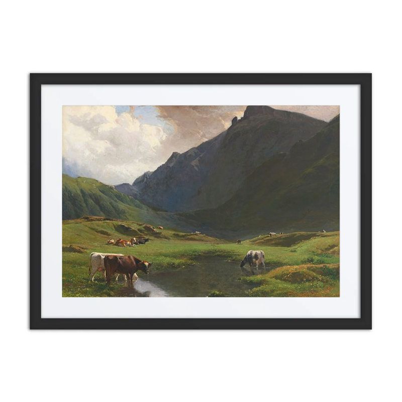Alpine Landscape with Cows and Goats