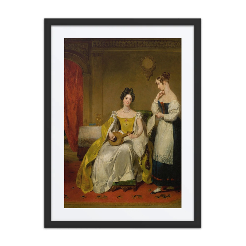 An Elegant Interior with a Young Lady Holding a Small Guitar