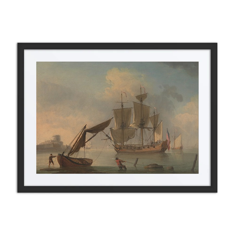 An English Sloop Becalmed Near the Shore