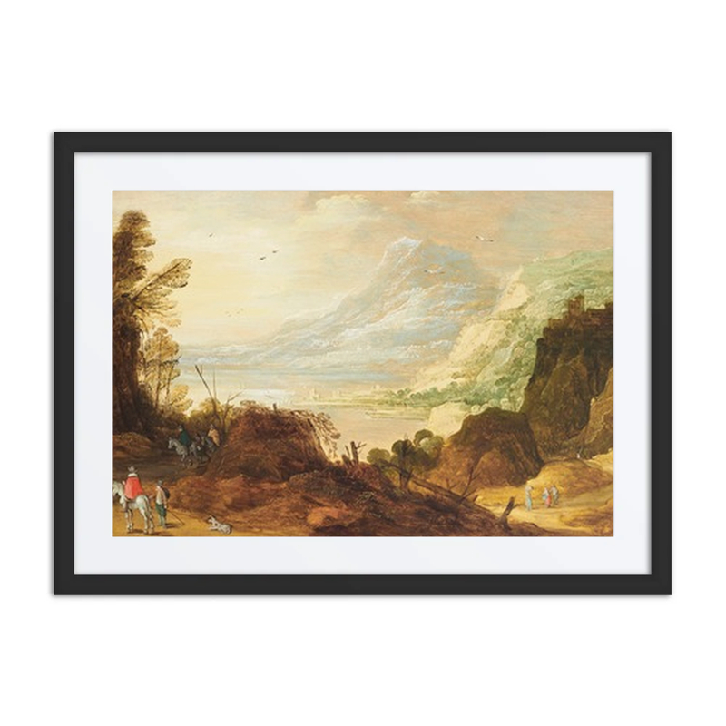 An Extensive Mountainous Landscape with Hunters