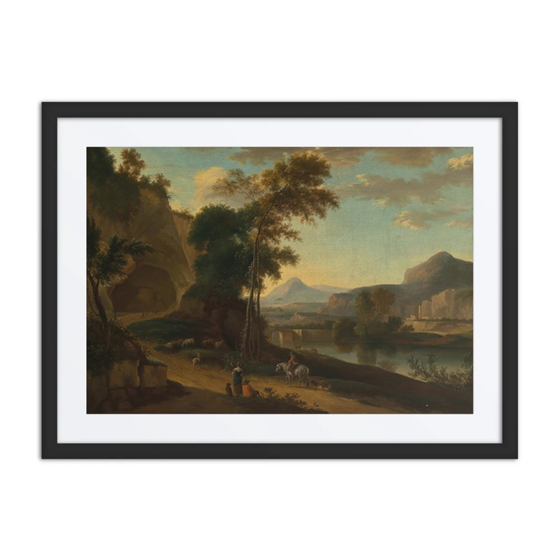 An Extensive River Landscape with Travellers