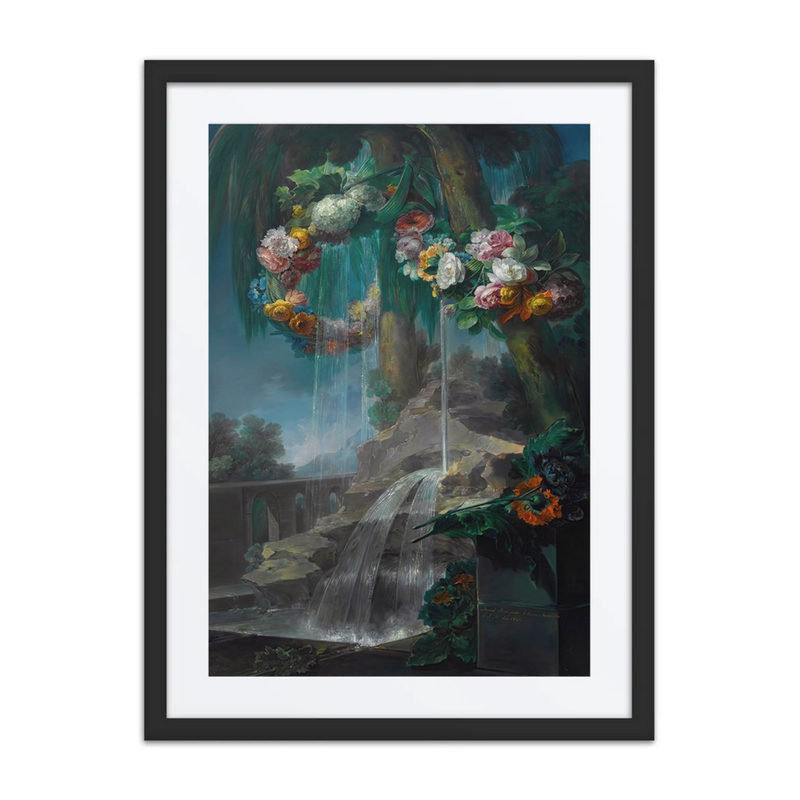 An Outdoor Scene with a Spring Flowing into a Pool, with Garlands of Flowers and an Aqueduct Beyond