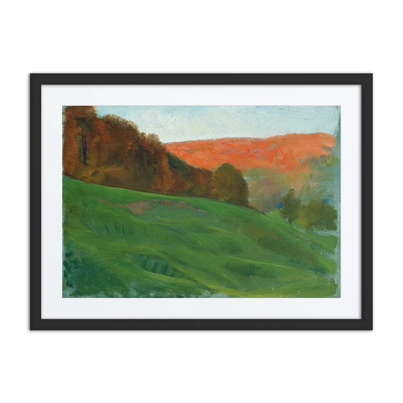 Autumnal Forest Behind Green Meadow