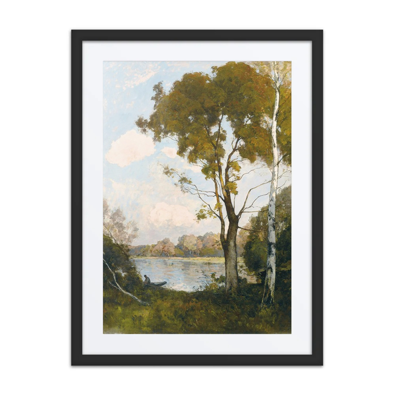 Barque at Sunset, Two Large Trees on the Right