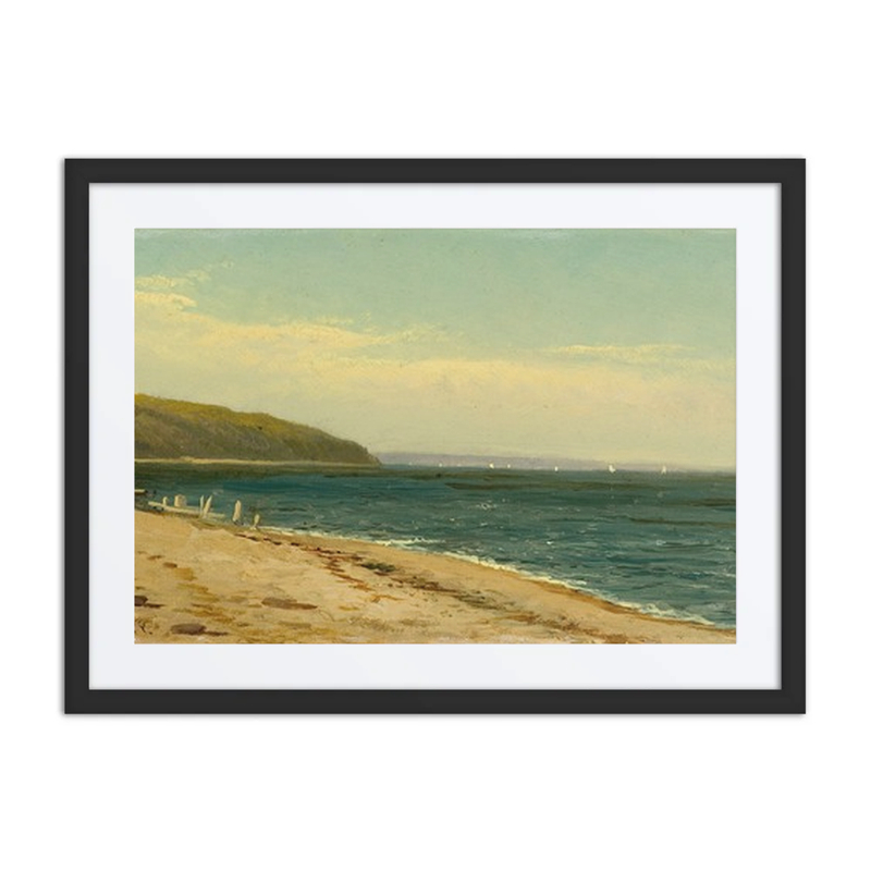 Beach and Bay with Sailboats