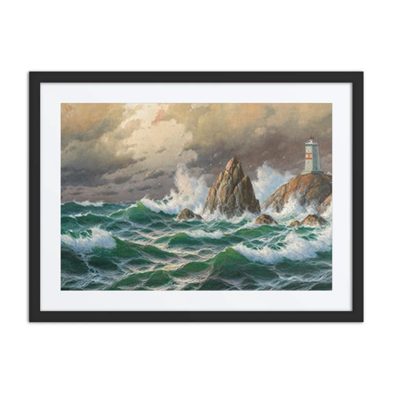Breaking Waves with Lighthouse in Stormy Weather