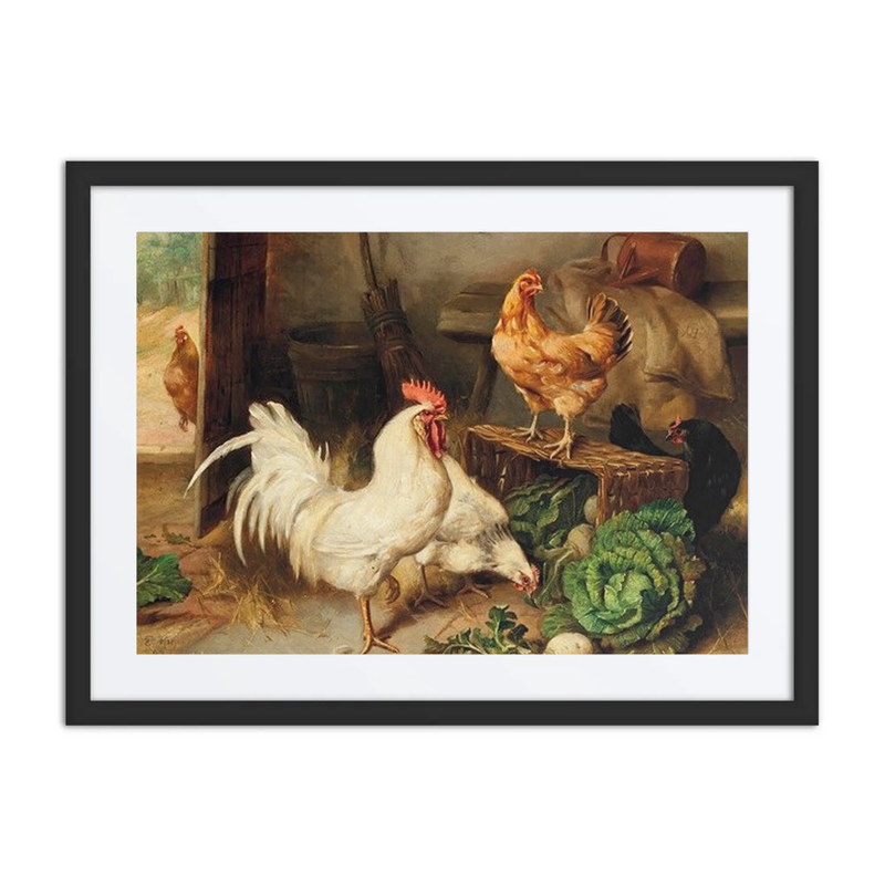 Chickens and Cockerel in a Barn