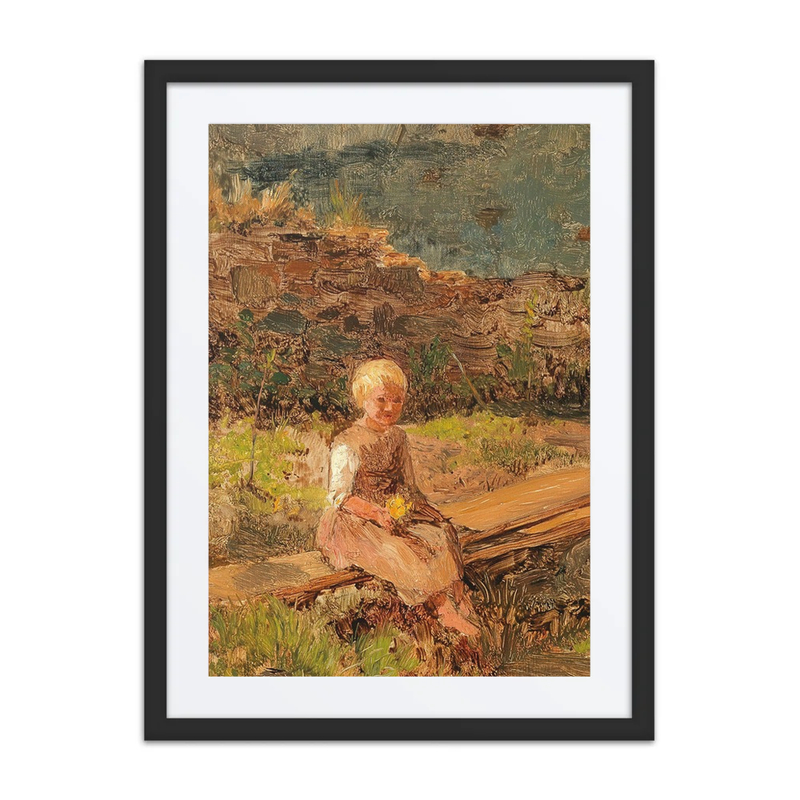Child Sitting on a Wooden Walkway