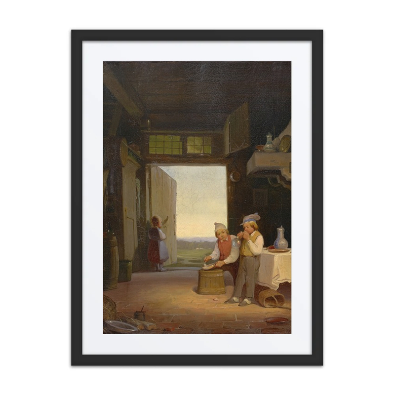 Children Blowing Bubbles in a Corridor