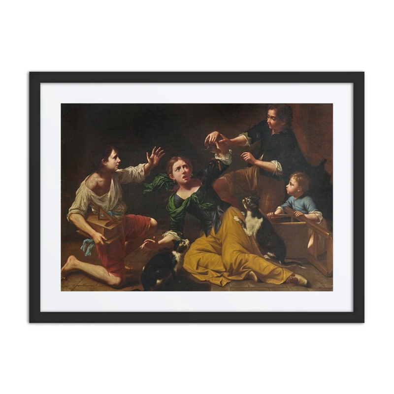 Children Playing with Cats and a Mouse