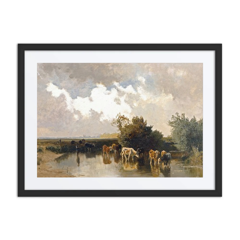 Cows at the Watering Hole at Dusk